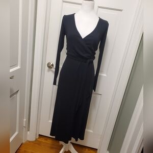 Good American BLACK Stretchy Ribbed Knit Wrap Dress Sz 0 Stylish Soft Versatile